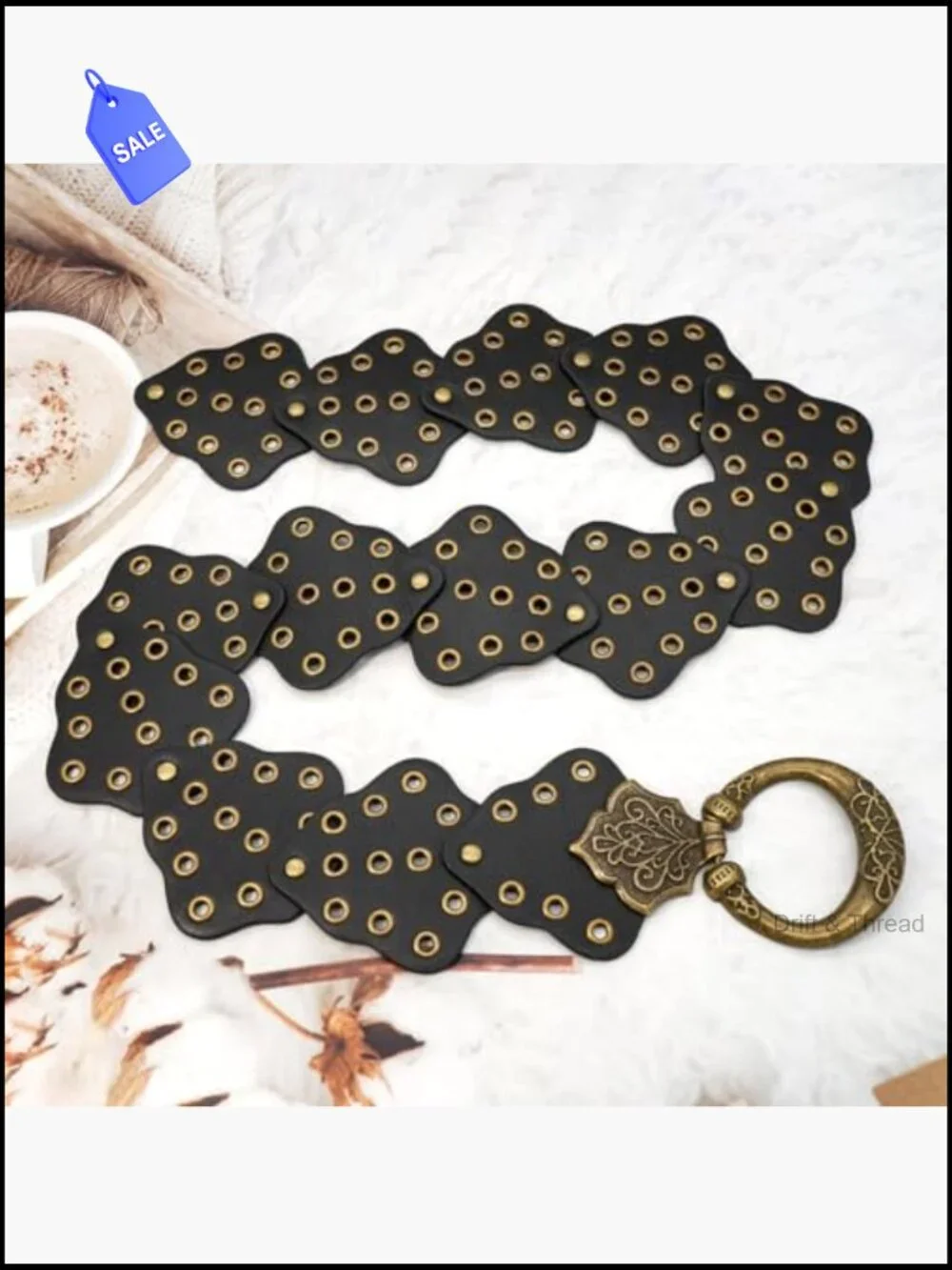 Vintage Hollow Boho Leather Western Belt Chunky Waist Cowboy Metal Buckle Concho